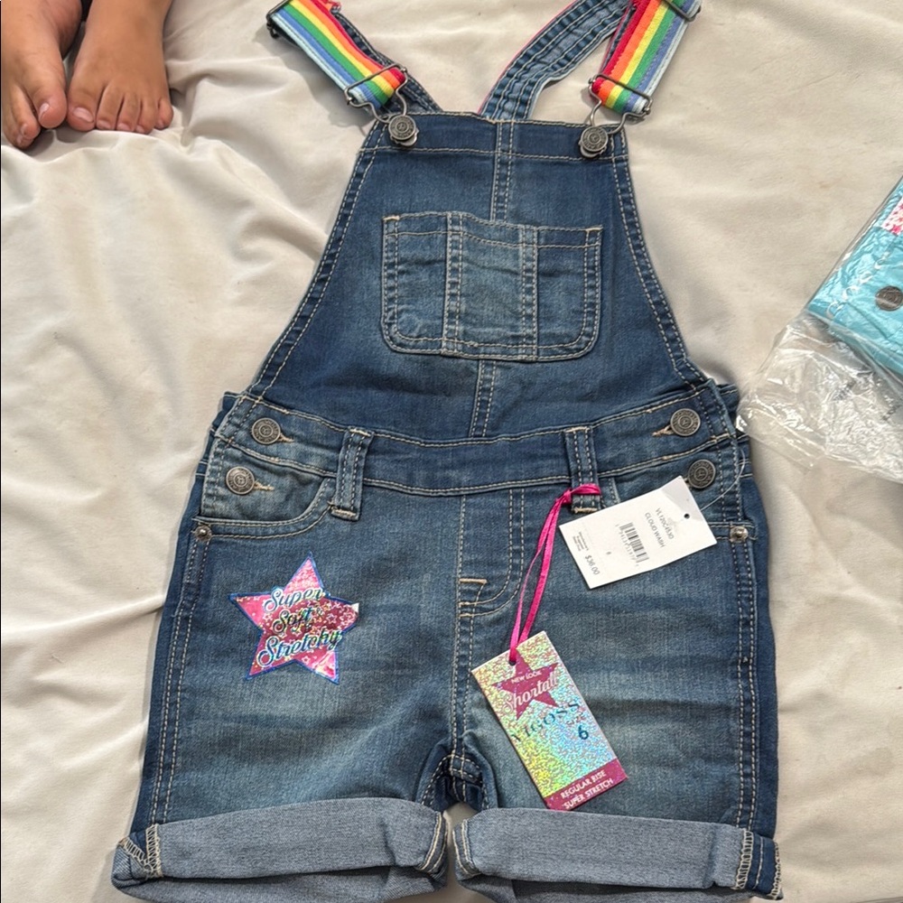 Vigoss Blue Denim Overalls with Rainbow Straps